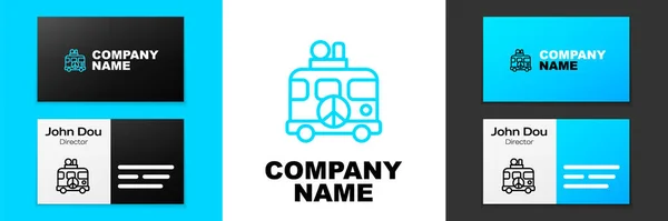 블루 라인 히피 캠퍼밴 아이콘은 흰 배경에 분리되어 있다. 전통적 인 버스로 이동 한다. 관광, 여름 방학. 로고는 템플릿 요소를 디자인 합니다. Vector — 스톡 벡터