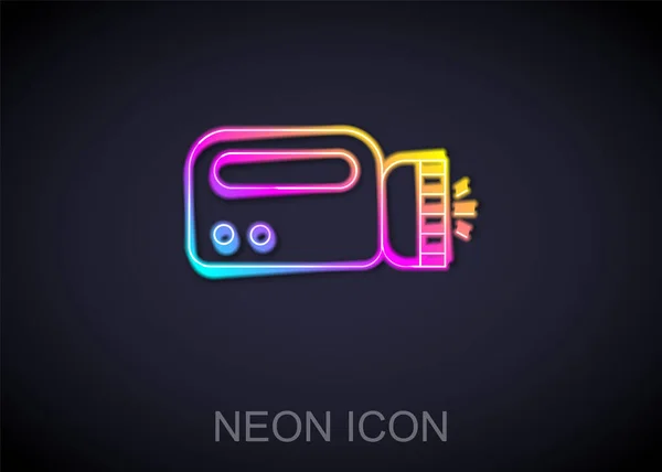 Leuchtende Neon Line Taschenlampe für Taucher-Symbol isoliert auf schwarzem Hintergrund. Tauchausrüstung. Vektor — Stockvektor