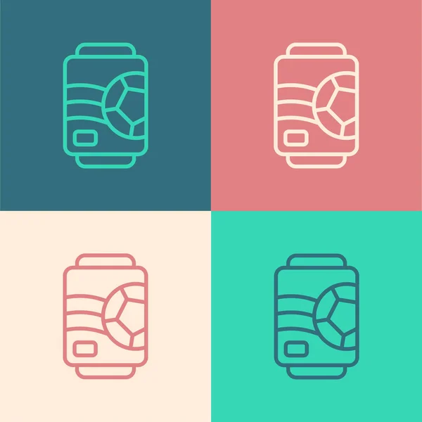 Pop art line Beer can icon isolated on color background. Vector — Stock Vector