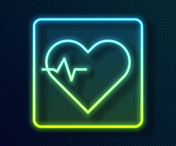 Glowing neon line Heart rate icon isolated on black background. Heartbeat sign. Heart pulse icon. Cardiogram icon. Vector — Stock Vector