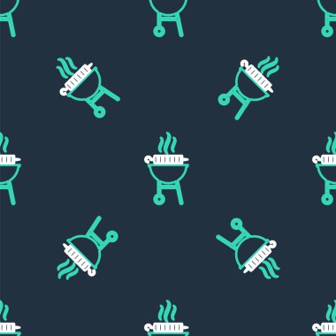 Izgara ızgara şiş kebap. Siyah arka planda izole edilmiş dikişsiz şiş ikon. BBBQ et kebabı şiş çubuğunda. Izgara etli piknik. Vektör