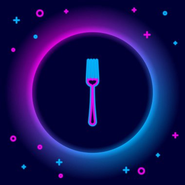 Parlayan neon hattı Fork simgesi siyah arkaplanda izole edildi. Çatal bıçak sembolü. Renkli taslak konsepti. Vektör
