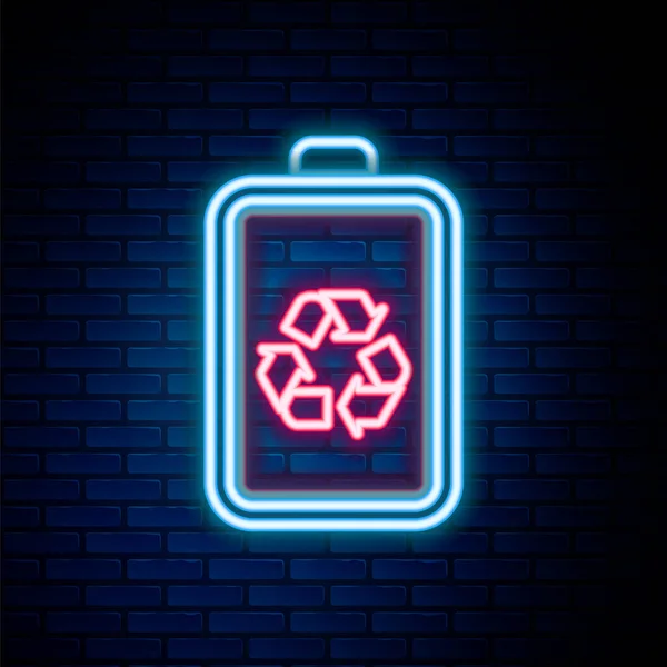 Leuchtende Leuchtstoffbatterie Mit Recycling Symbol Linie Symbol Isoliert Auf Backsteinwand — Stockvektor