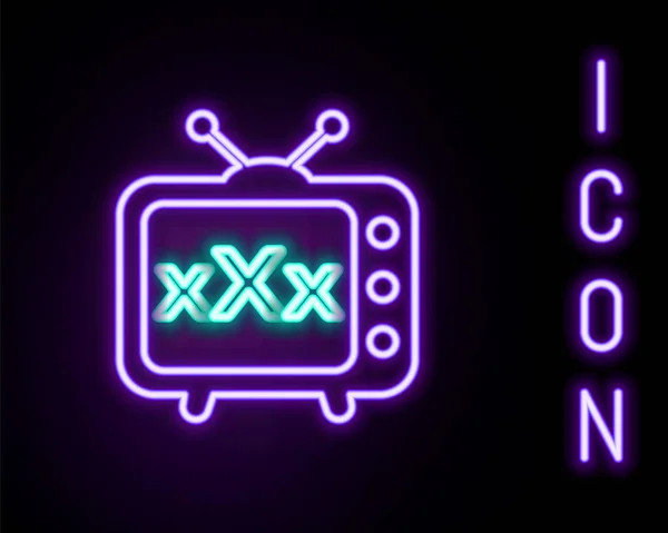 Linea Neon Incandescente Sex Vecchia Icona Televisiva Isolata Sfondo Nero — Vettoriale Stock