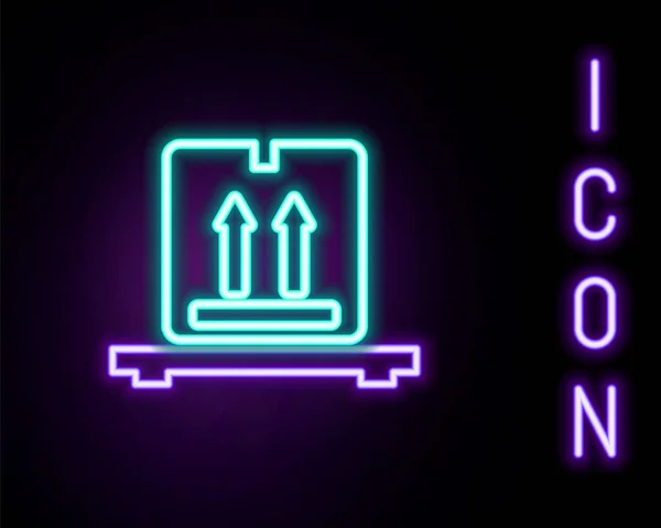 Leuchtende Neonfarbene Kartons Auf Palettensymbol Isoliert Auf Schwarzem Hintergrund Geschlossener — Stockvektor