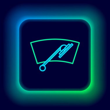 Parlayan neon hattı Windscreen silecek simgesi siyah arkaplanda izole edildi. Renkli taslak konsepti. Vektör