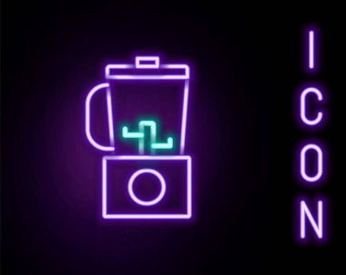 Parlayan neon hattı blender simgesi siyah arkaplanda izole edildi. Mutfak elektrikli kırıcı ve kase. Meyve suyu, kokteyl ya da meyve suyu. Renkli taslak konsepti. Vektör