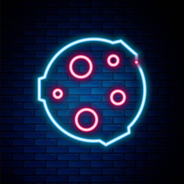 Parlayan neon hattı Ay simgesi tuğla duvar arka planında izole edildi. Renkli taslak konsepti. Vektör