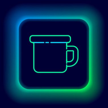 Parlayan neon hattı Kamp yapan metal sabıka simgesi siyah arka planda izole edildi. Renkli taslak konsepti. Vektör