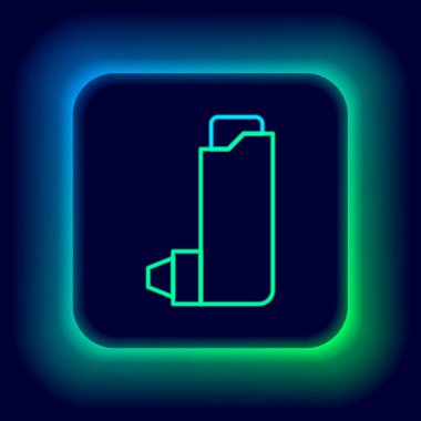 Parlayan neon çizgi solunum simgesi siyah arkaplanda izole edildi. Öksürük şurubu, solunum, alerjik hasta. Renkli taslak konsepti. Vektör