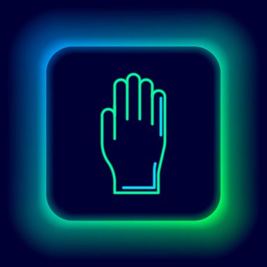 Parlayan neon hattı tıbbi lastik eldiven ikonu siyah arka planda izole edildi. Koruyucu lastik eldivenler. Renkli taslak konsepti. Vektör
