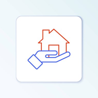 Çizgi emlakçısı simgesi beyaz arkaplanda izole edildi. Ev almak. Renkli taslak konsepti. Vektör