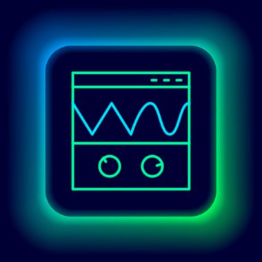 Parlayan neon hattı Oscilloscope sinyal dalga ikonu siyah arkaplanda izole edildi. Renkli taslak konsepti. Vektör