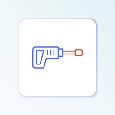 Beyaz arka planda elektirikli döner çekiç matkabı simgesi izole edildi. İnşaat, onarım ve onarım için kullanılan bir alet. Renkli taslak konsepti. Vektör