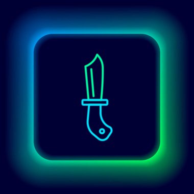 Parlayan neon hattı askeri bıçak ikonu siyah arka planda izole edildi. Renkli taslak konsepti. Vektör