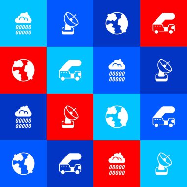 Bulut 'u yağmur, Radar, dünya çapında ve yolcu merdiveni ikonu ile ayarla. Vektör