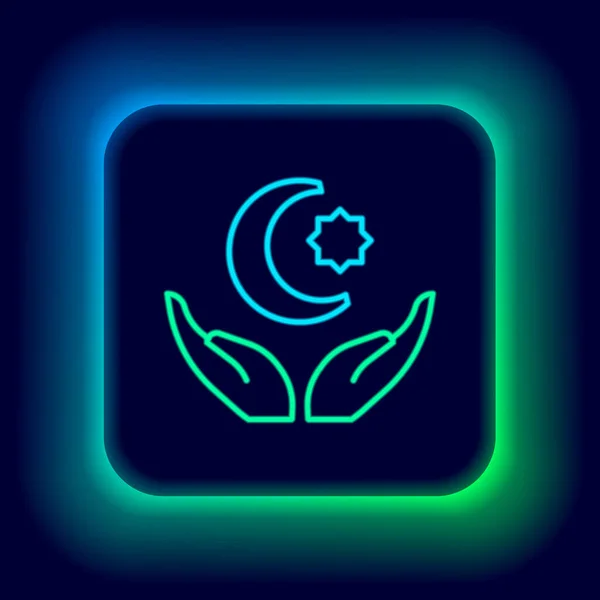 Ligne Lumineuse Néon Étoile Croissant Symbole Icône Islam Isolé Sur — Image vectorielle