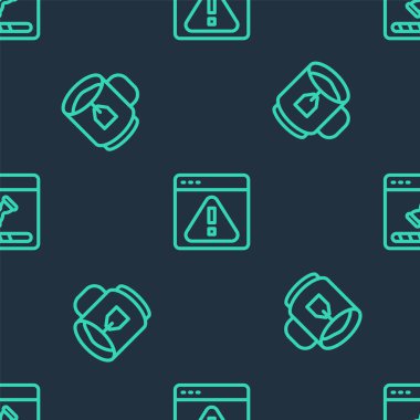 Satır Tarayıcısını ünlem işareti, bir fincan çay poşeti ve kusursuz desenli veri penceresi ile ayarla. Vektör