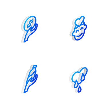 Isometric Line Gönüllüleri, Bağış ve Bağış, Su ve Kan Bağışı ikonunu ayarla. Vektör