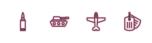 Встановіть Піктограму Лінії Куля Літак Військовий Танк Собака Векторні — стоковий вектор