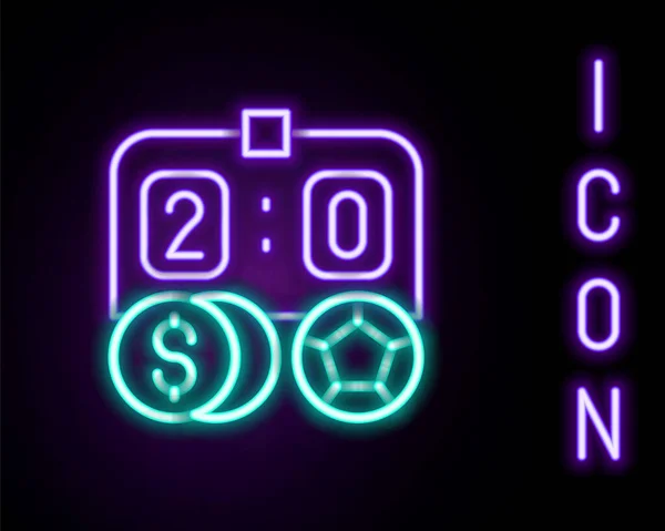 Leuchtende Neon-Linie Fußball-Wett-Geld-Symbol auf schwarzem Hintergrund isoliert. Buchmacher für Fußballwetten. Online-Fußballwetten verdienen Geld. Buntes Rahmenkonzept. Vektor — Stockfoto