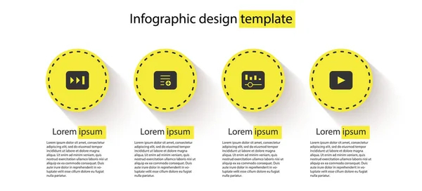 Snel vooruit instellen, Toevoegen aan afspeellijst, Muziek equalizer en Play knop. Bedrijfsinfographic sjabloon. Vector — Stockfoto