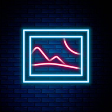 Parlayan neon çizgisi görüntü ikonu tuğla duvar arka planında izole edilmiş. Renkli taslak konsepti. Vektör