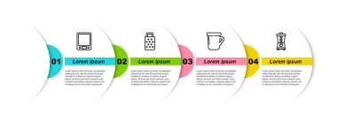 Elektronik teraziler, rende, kahve fincanı ve blender ayarlayın. Ticari bilgi şablonu. Vektör