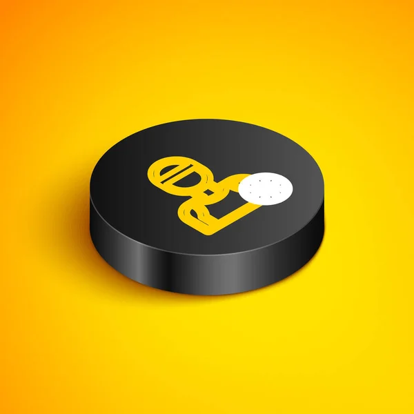 Línea isométrica Medalla de baloncesto con icono de cinta aislada sobre fondo amarillo. Botón círculo negro. Vector — Vector de stock