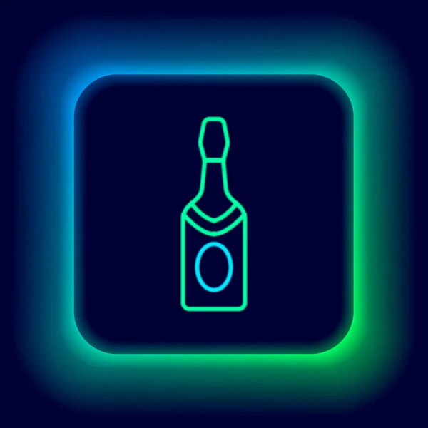 Világító neon vonal Champagne palack ikon elszigetelt fekete alapon. Színes vázlat koncepció. Vektor — Stock Vector