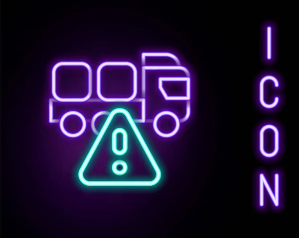 Gloeiende neon lijn Stop levering vrachtwagen voertuig pictogram geïsoleerd op zwarte achtergrond. Kleurrijk concept. Vector — Stockvector