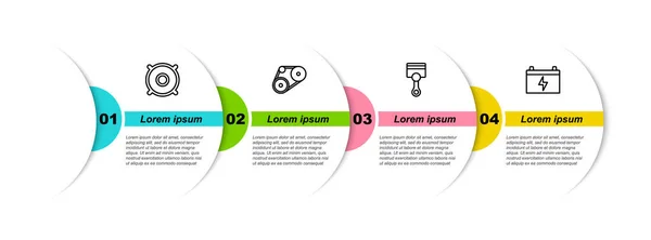 设置线汽车音频扬声器,定时器带套件,发动机活塞和电池.业务信息模板。B.病媒 — 图库矢量图片