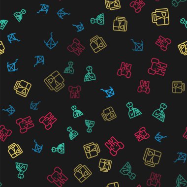 Set line Kite, Hintli adam flüt, çay poşetli çay ve kusursuz desenli fil çalar. Vektör