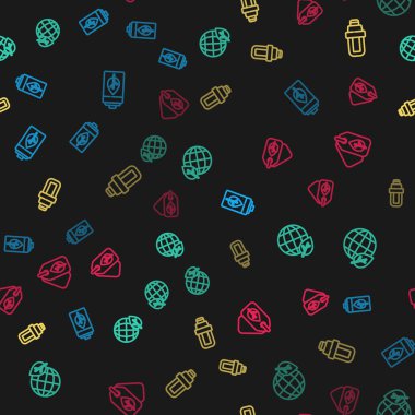 Eko doğa yaprak ve bataryasını, dünya küresini, LED ampulünü ve etiketini kusursuz desenli olarak ayarla. Vektör