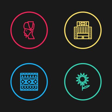 Ukrayna etnik düzeni, Ayçiçeği, Ukrayna Oteli binası ve Kazak ikonu. Vektör