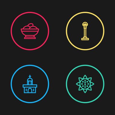 Kilise binası, Ayçiçeği, Bağımsızlık Anıtı ve Varenyky 'ye bir kase ikonu. Vektör