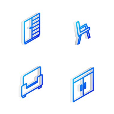 Isome hattı Armchair, Gardırop ve ikon ayarlayın. Vektör