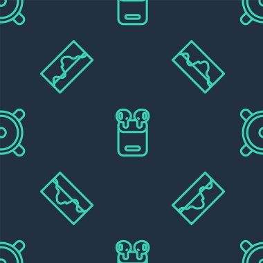 Hat hava kulaklıklarını kutuya, müzik dalgası eşitleyicisini ve Stereo hoparlörünü pürüzsüz desene ayarlayın. Vektör