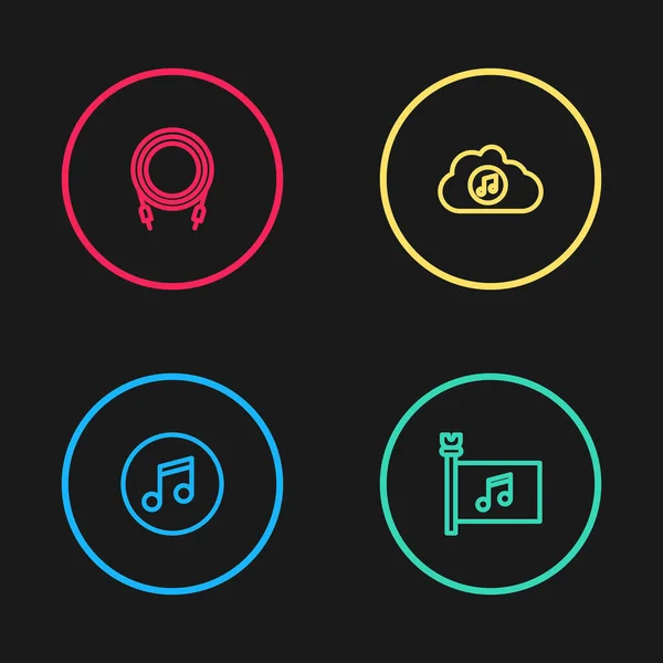 Definir linha Nota musical, tom, bandeira do festival, serviço de streaming e ícone de jack de áudio. Vetor — Vetor de Stock