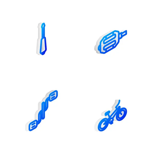 Definir linha isométrica Bicicleta pedal, chave de fenda, pedais e ícone. Vetor —  Vetores de Stock