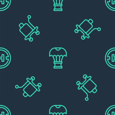 Hat kutusunu paraşütle uçurmak, Trolley bagaj ve helikopter iniş pistini sorunsuz bir şekilde kurmak. Vektör