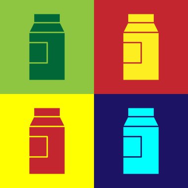 Süt simgesi için paket kağıdı renkli arkaplanda izole edilmiş. Süt paketi işareti. Vektör