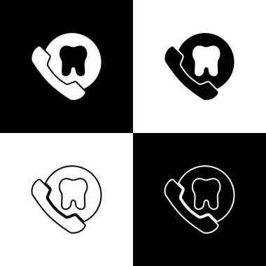 Çevrimiçi diş bakımı simgesini siyah beyaz arkaplanda izole et. Diş hizmetleri danışma merkezi. Vektör