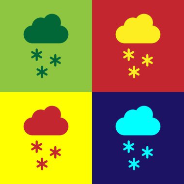 Arkaplanda kar simgesi olan pop sanat bulutu. Kar taneli bulut. Tek hava ikonu. Kar tabelası. Vektör