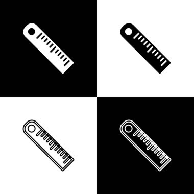 Ruler simgesini siyah ve beyaz arkaplanda izole et. Düz sembol. Vektör