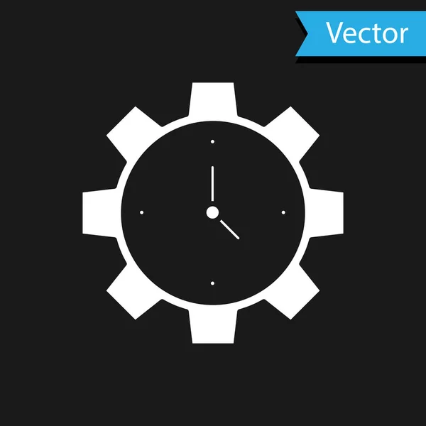 Ícone de gerenciamento de tempo branco isolado no fundo preto. Relógio e sinal de marcha. Símbolo de produtividade. Vetor — Vetor de Stock