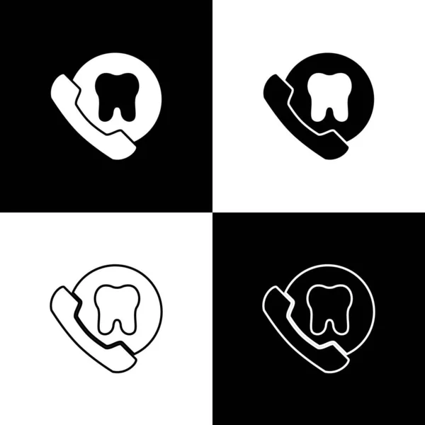 Set Icono de cuidado dental online aislado sobre fondo blanco y negro. Centro de atención al cliente de información dental. Vector — Vector de stock
