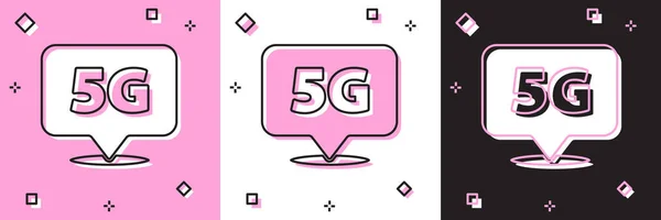 Встановити розташування 5G нової піктограми бездротового інтернету Wi-Fi, ізольованої на рожевому та білому, чорному тлі. Глобальна мережа технології високошвидкісного з'єднання даних швидкості. Векторні — стоковий вектор
