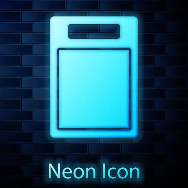 Zářící neon Řezací deska ikona izolované na pozadí cihlové stěny. Symbol Chopping Board. Vektor — Stockový vektor