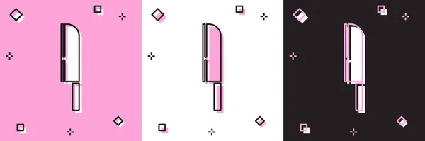 Ορισμός εικονίδιο Μαχαίρι απομονώνονται σε ροζ και λευκό, μαύρο φόντο. Σύμβολο μαχαιροπίρουνων. Διάνυσμα — Διανυσματικό Αρχείο